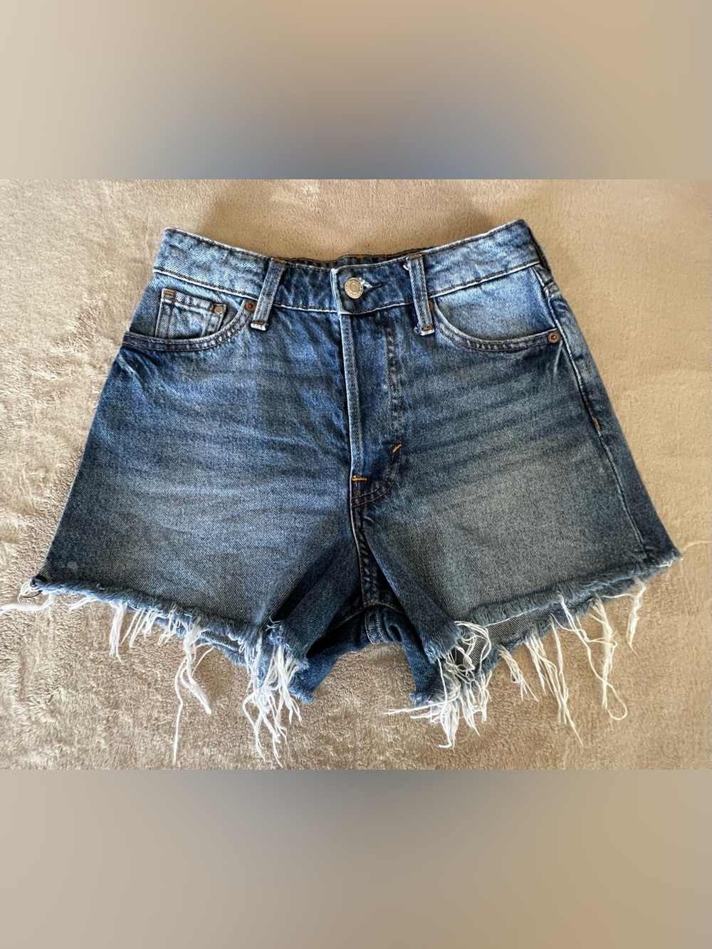 H&M High Waist Short Vintage Distressed Denim Cutoff Shorts - Blue